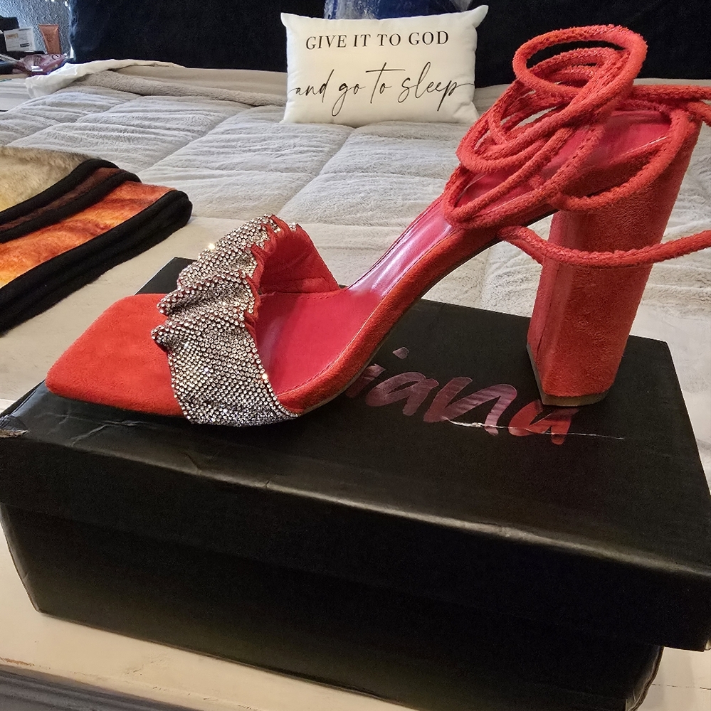 Wrap around the ankle open toe rhinestone heels